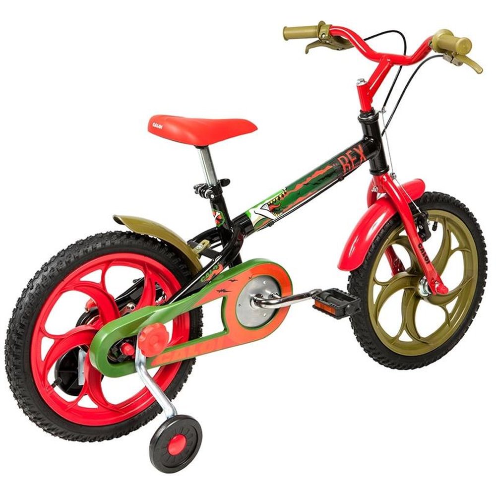 Bicicleta Infantil Caloi Power Rex, Aro 16, Quadro de Aço, com Rodinhas, Cesto, Preta
