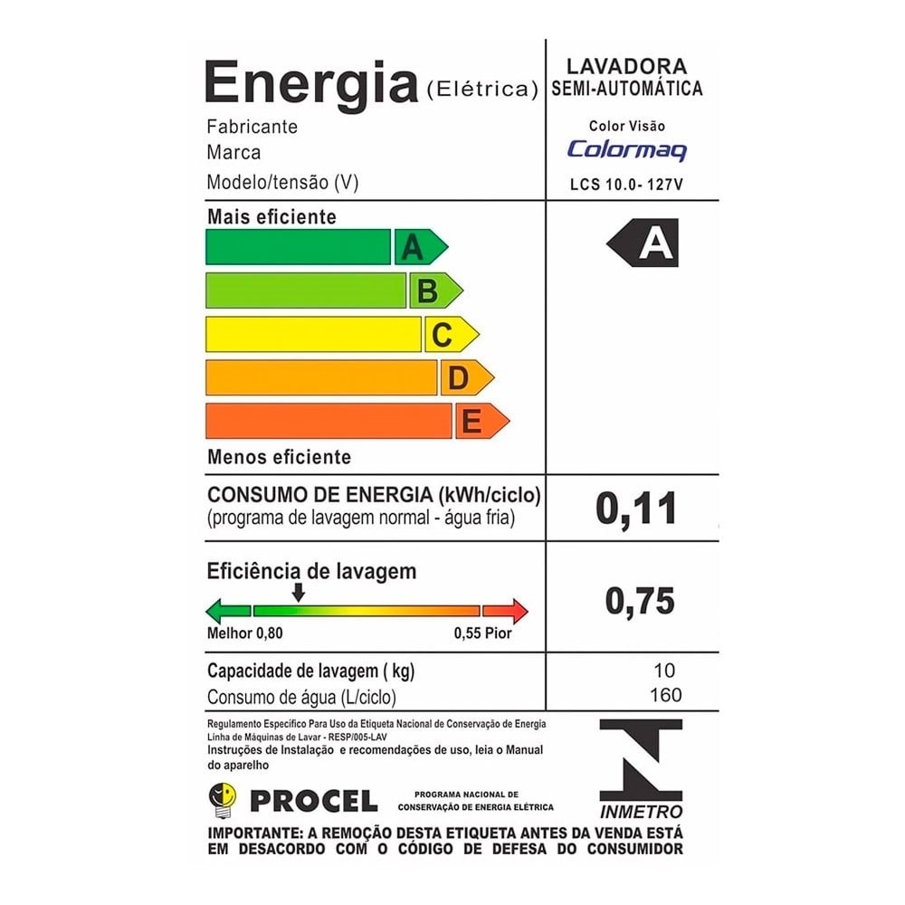 Tanquinho Colormaq 10Kg  LCS Prata110V