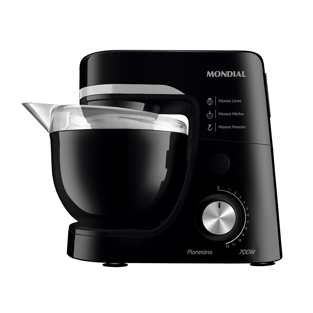Batedeira Planetária Mondial BP03B 12 Velocidades com Tigela 700W Preta 110v