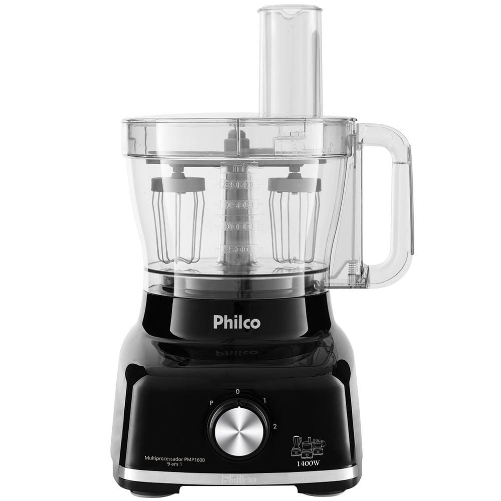 Processador de Alimentos Philco PMP1600P - 2 Velocidades + Pulsar, 1400W, Preto, 110V