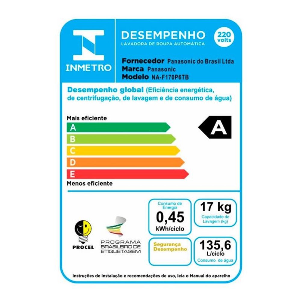 Máquina de Lavar Roupas 17Kg Panasonic NA-F170P6T, Titânio, 220V