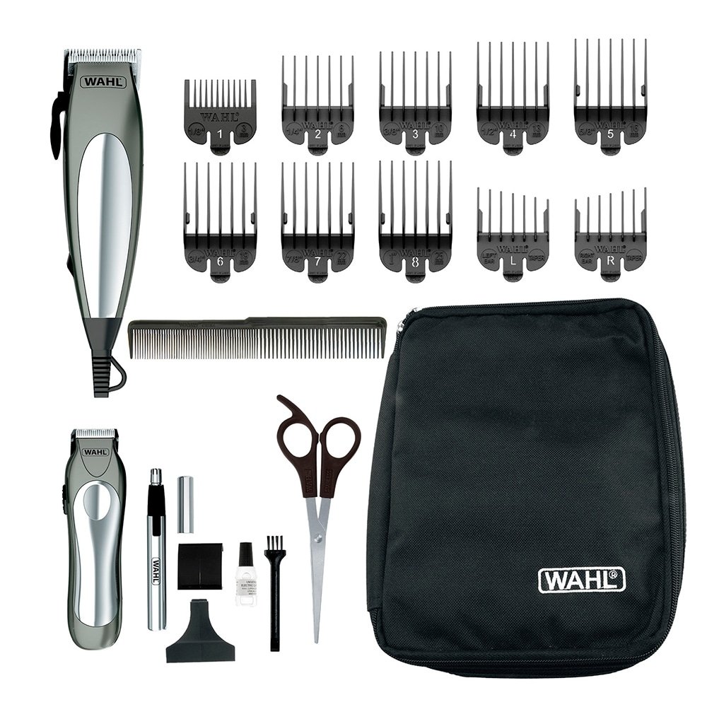 Kit Máquina de Cortar Cabelo Wahl + Aparador de Pêlos de Luxe - Groom Pro com 8 Pentes de Corte 110V
