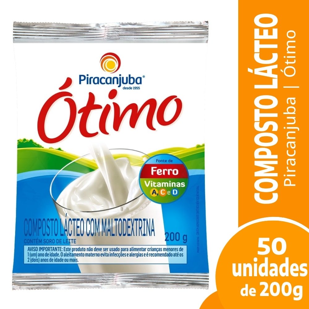 Leite em Pó Piracanjuba Composto Lácteo Ótimo Sachê 200g - Embalagem com 50 Unidades