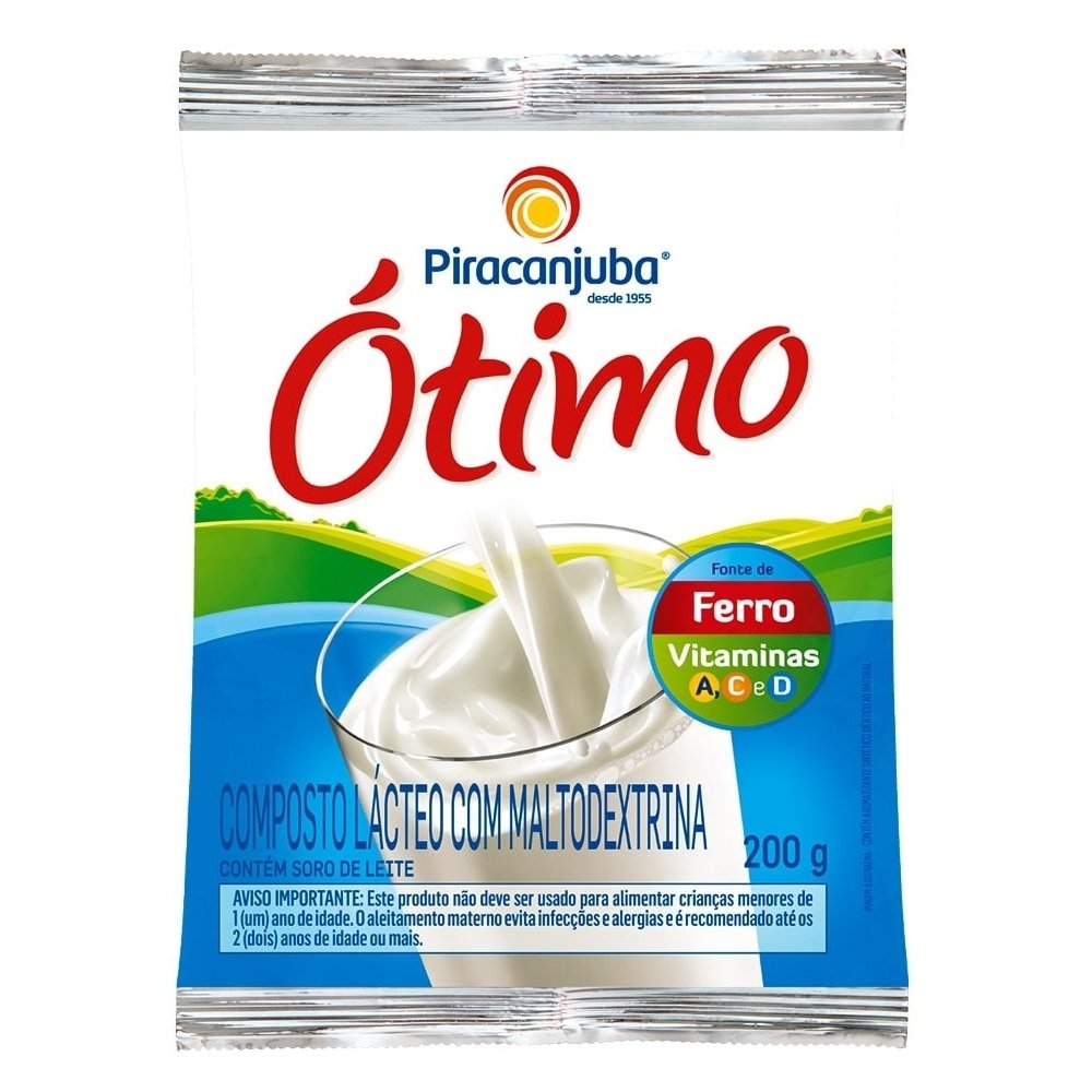 Leite em Pó Piracanjuba Composto Lácteo Ótimo Sachê 200g - Embalagem com 50 Unidades