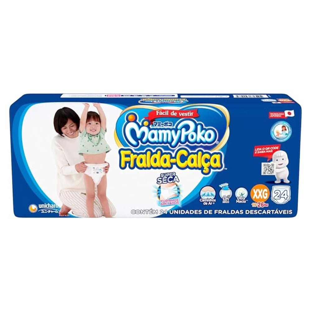 Fralda Descartável MamyPoko Calça Jumbo Tamanho XXG - 4 Pacotes com 24 Fraldas - Total 96 Tiras