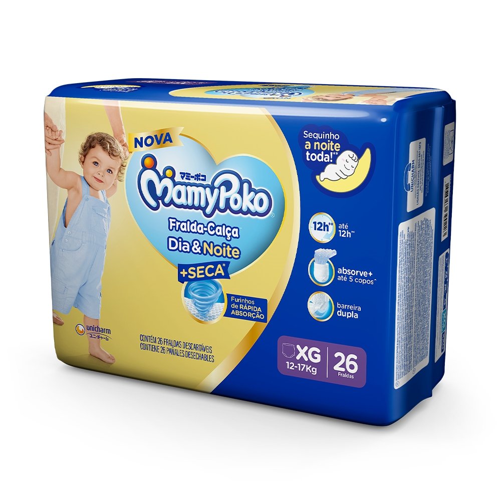 Fralda Descartável MamyPoko Calça Dia & Noite Jumbo Tamanho XG - 4 Pacotes com 26 Fraldas - Total 104 Tiras