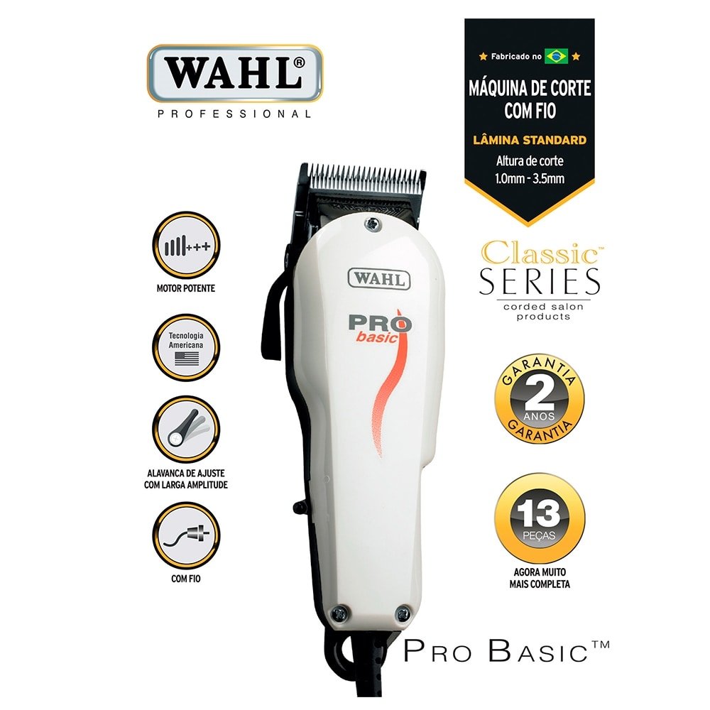 Máquina de Cortar Cabelo Wahl Profissional Basic com 8 Pentes de Corte 110V