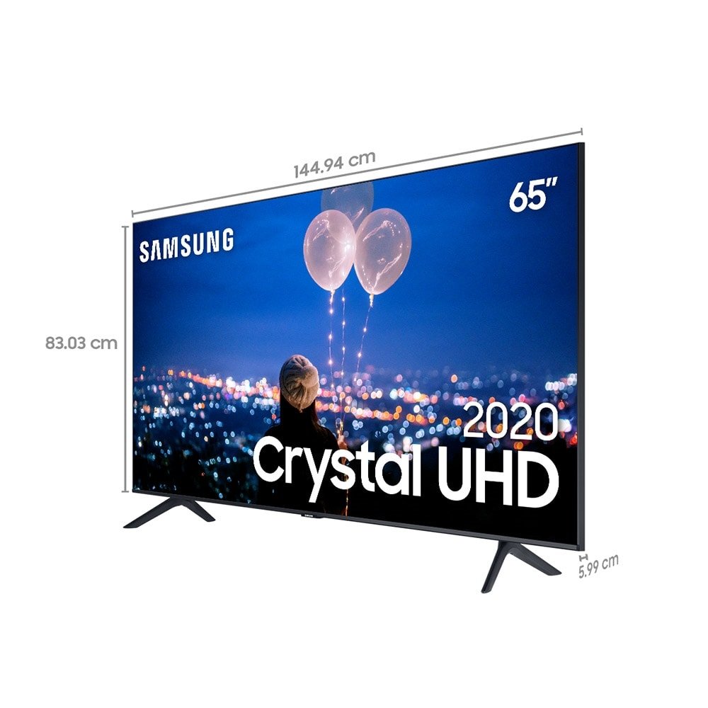 Smart TV LED 65" Samsung UN65TU8000GXZD 4K UHD HDR Cristal com Wi-Fi, 2 USB, 3 HDMI, Bluetooth, Bordas Infinitas, 60Hz