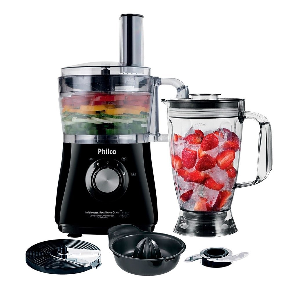 Multiprocessador Philco All in One 2 Citrus 800W 2 Velocidades + Pulsar Preto 220V