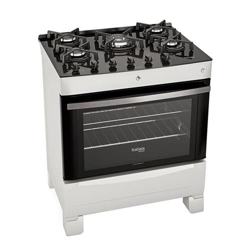 Fogão de Piso Itatiaia 5 Bocas Vitrum, Mesa de Vidro, Acendimento Automático, Branco, Bivolt