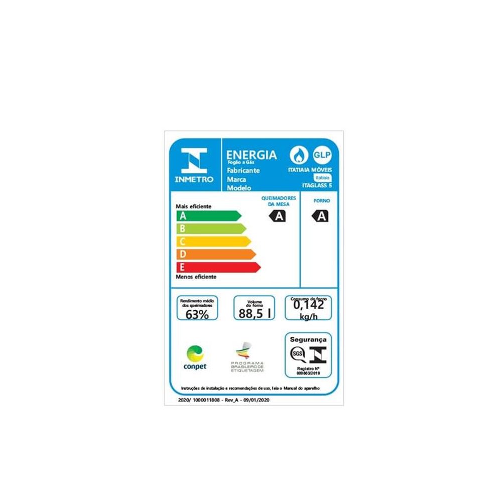 Fogão de Piso Itatiaia 5 Bocas Vitrum, Mesa de Vidro, Acendimento Automático, Branco, Bivolt
