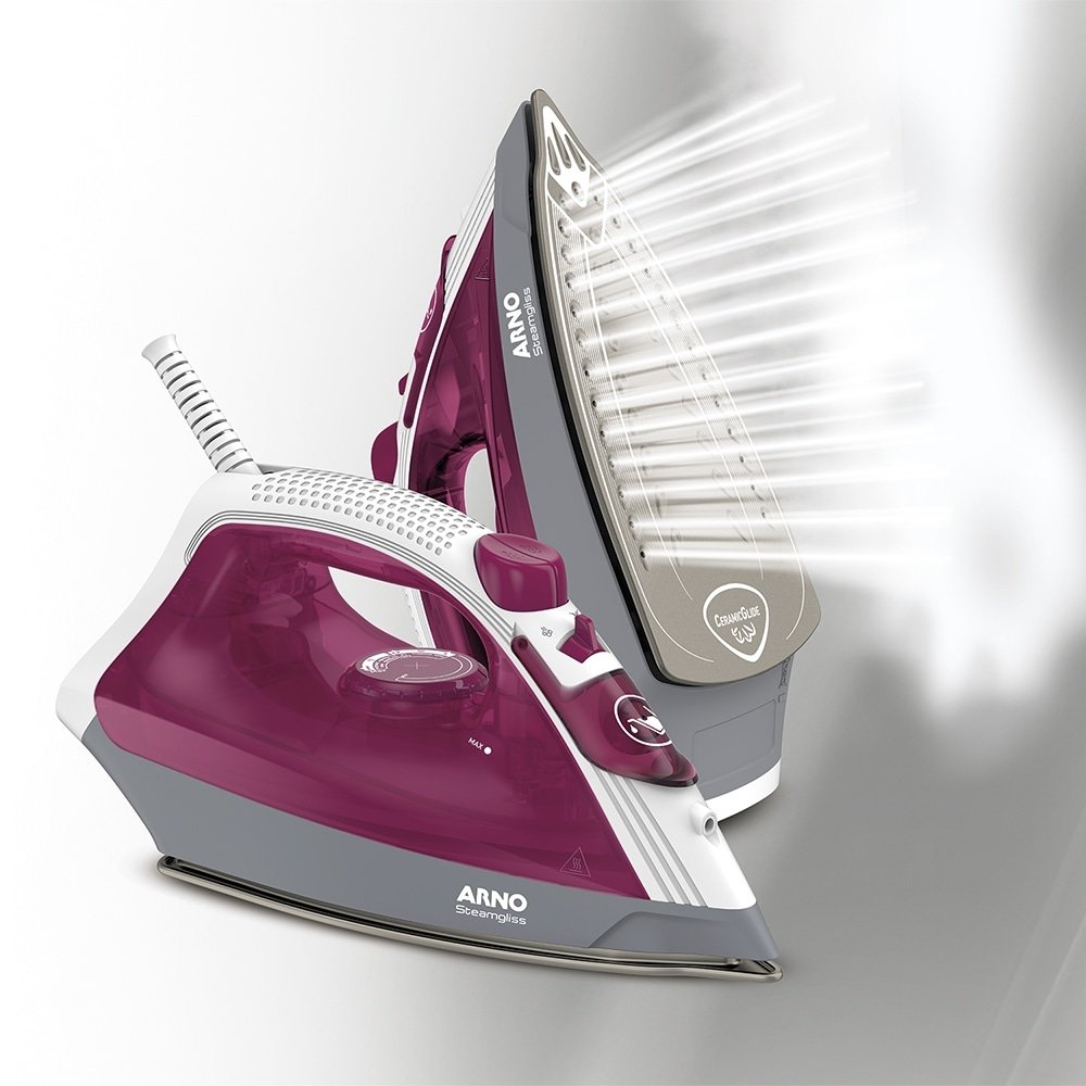 "Ferro a Vapor Arno Steamgliss FSGC - Base de Cerâmica Rosa 110V