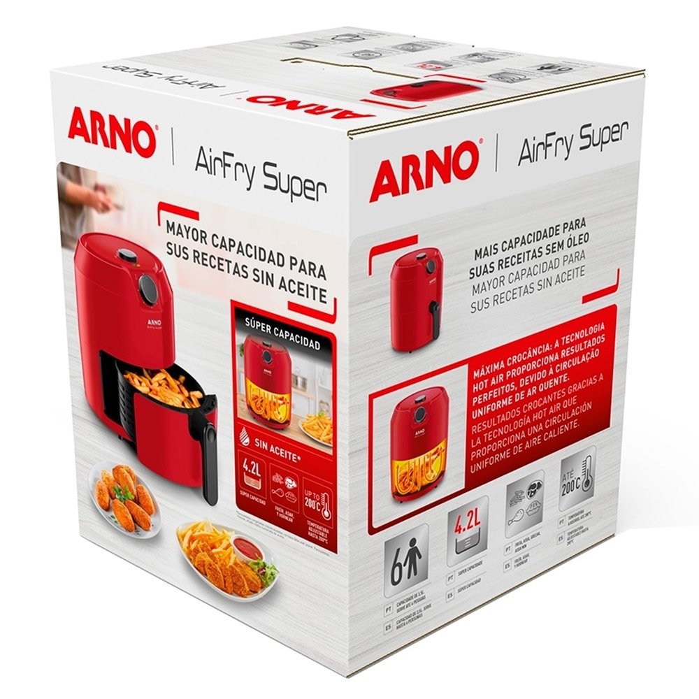Fritadeira Air Fryer Arno Super RFry 1400W Cesta 4,2L, Temperatura de Até 200C, Vermelha 220V