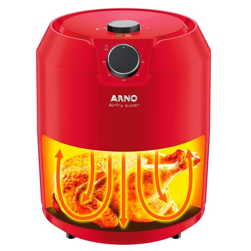 Fritadeira Air Fryer Arno Super RFry 1400W Cesta 4,2L, Temperatura de Até 200C, Vermelha 220V