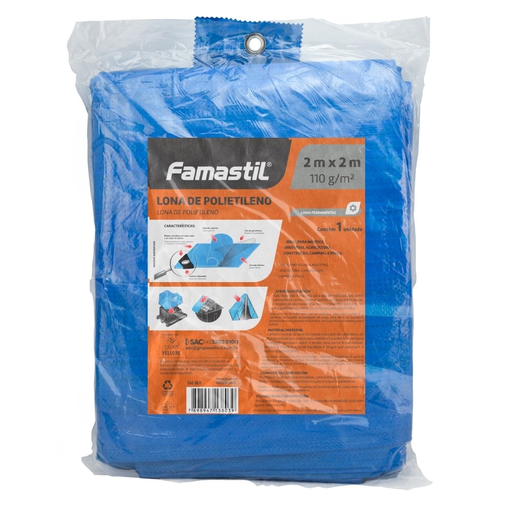 Lona Plástica Azul Famastil  com Ilhos Cantos Reforçados 2mx2m