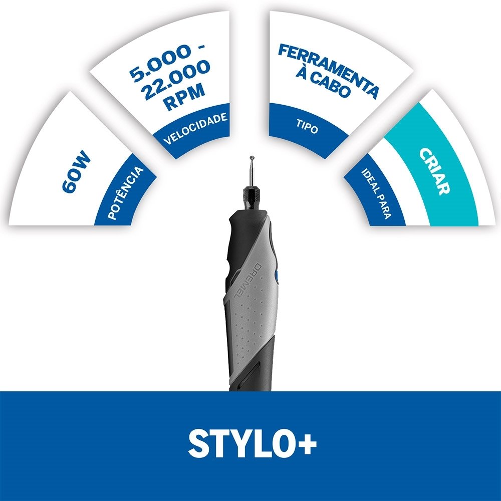 Micro Retífica Dremel Stylo+ com 11 Acessórios 60W Bivolt