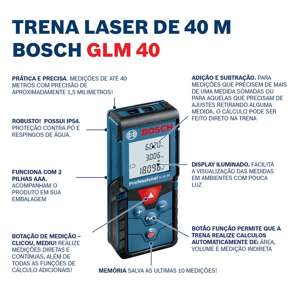 Trena a Laser Bosch GLM40 com Bateria 40m