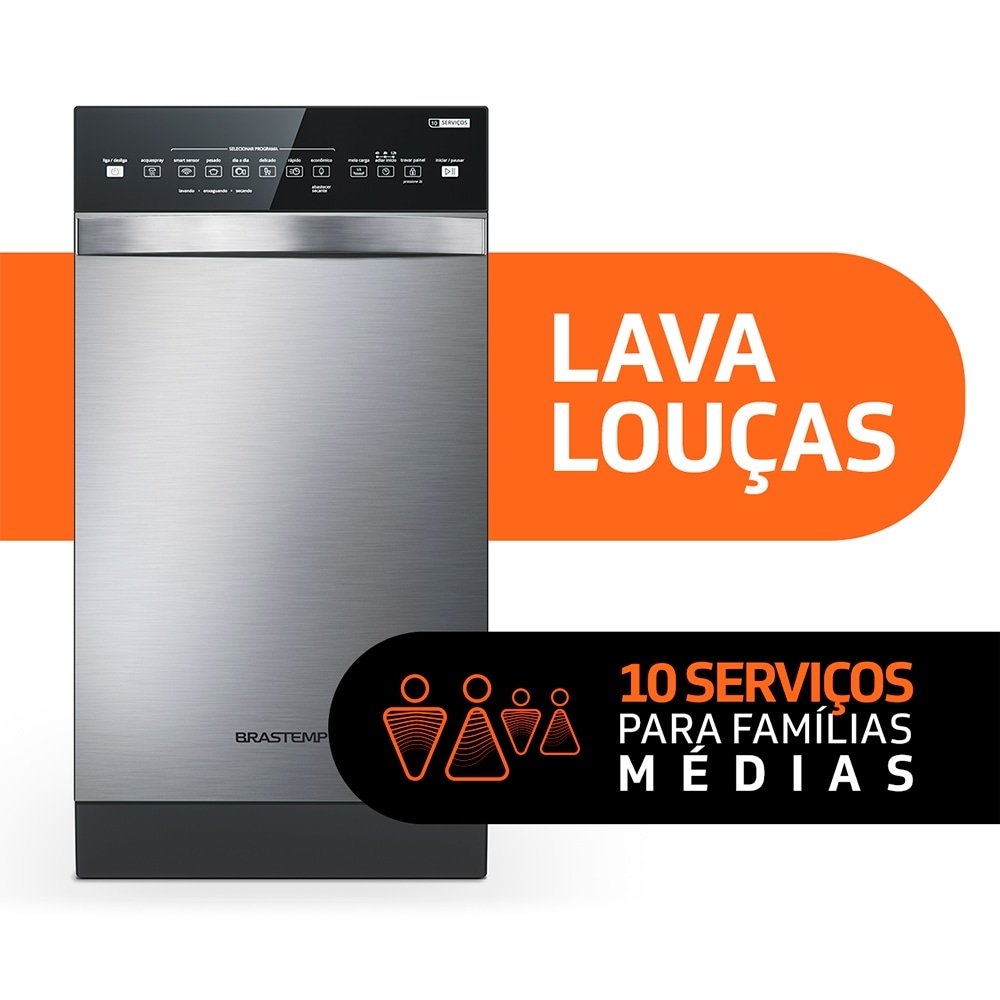 Lava-Louças 10 Serviços, Brastemp BLF10B, Ciclo Pesado E Delicado, Inox ...