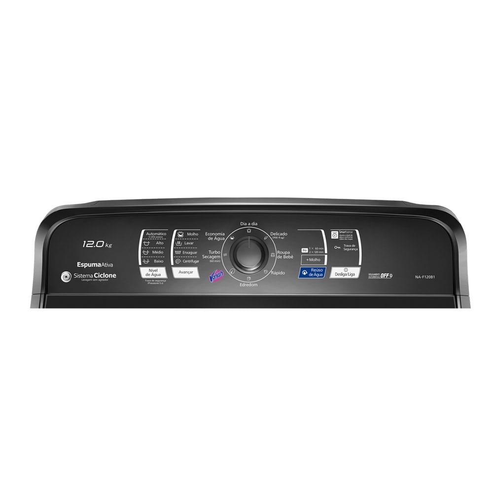 Máquina de Lavar Roupas 12Kg, Panasonic, NA-F120B1T - Cesto Inox, Titânio, 110V