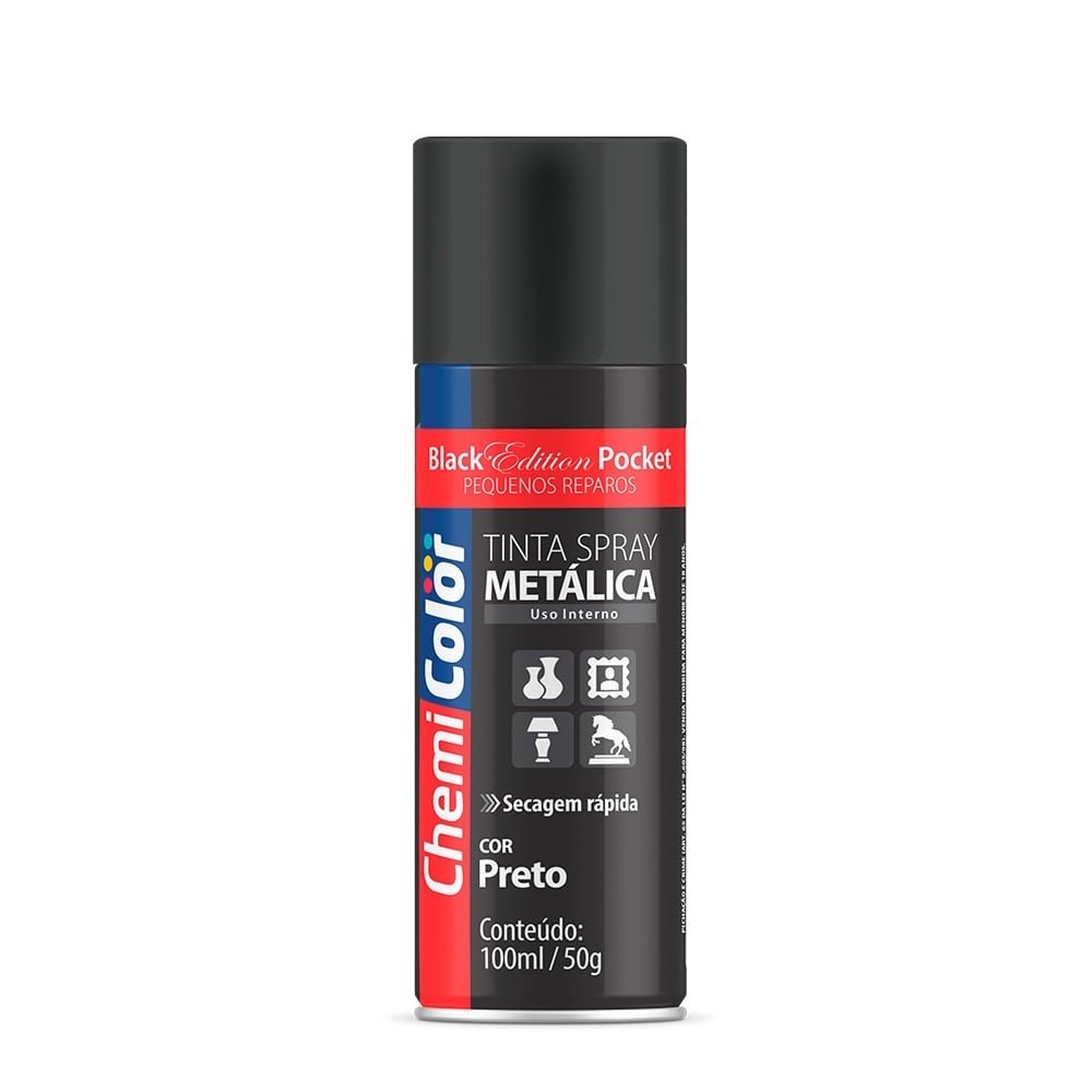 Tinta Spray Chemicolor Metálica Preto 100ml