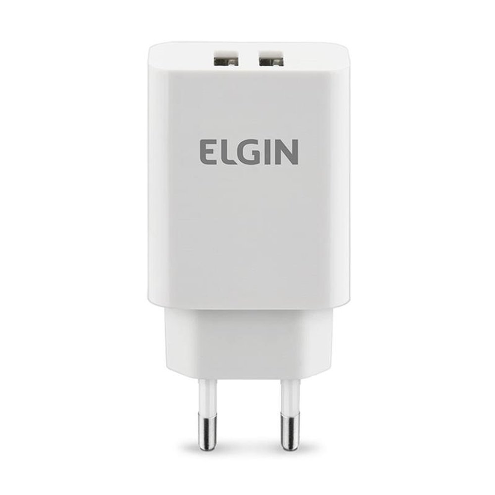 Carregador USB Elgin 46RCT2U Para Tomada, 2 Saídas USB, 10W, Branco, Bivolt