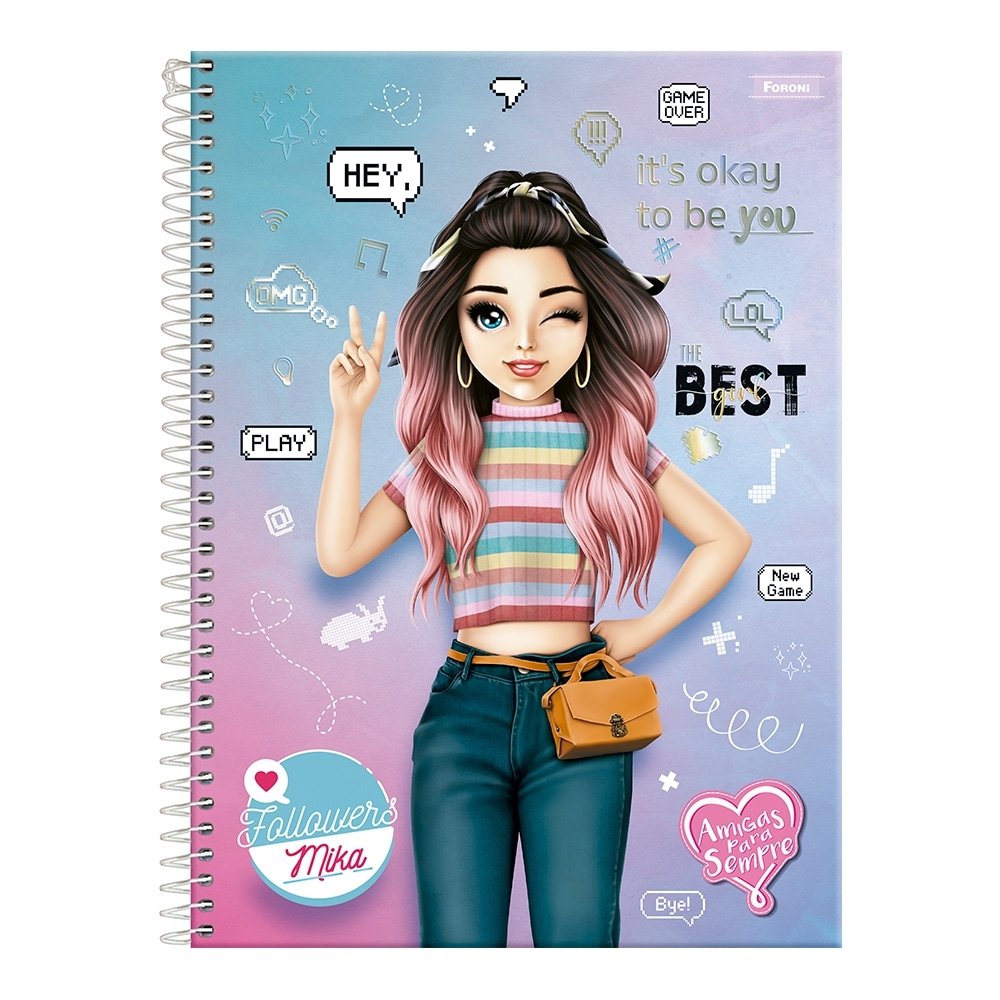 Caderno Espiral Foroni Universitário Capa Dura Amigas 10 Matérias 160 Folhas - Embalagem com 4 Unidades (Sortidos)