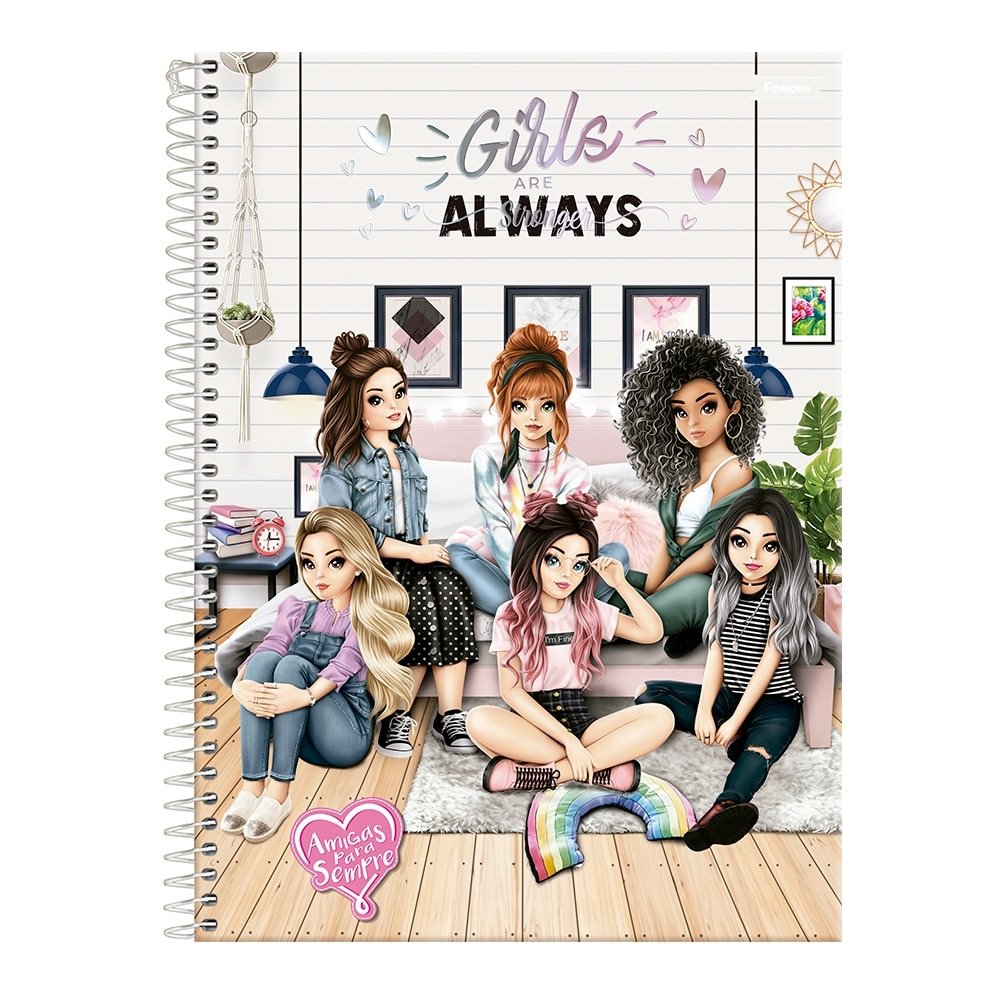 Caderno Espiral Foroni Universitário Capa Dura Amigas 10 Matérias 160 Folhas - Embalagem com 4 Unidades (Sortidos)