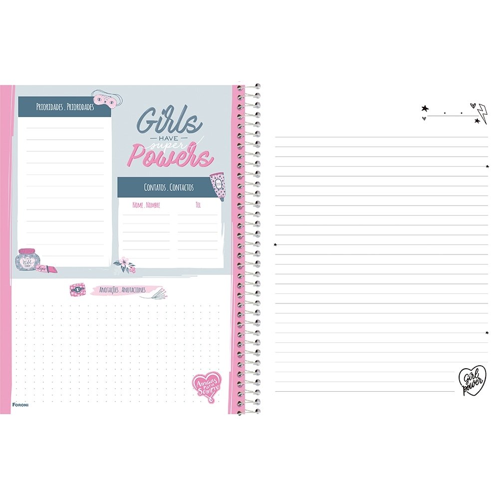 Caderno Espiral Foroni Universitário Capa Dura Amigas 10 Matérias 160 Folhas - Embalagem com 4 Unidades (Sortidos)