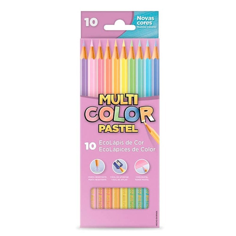 Lápis de Cor Multicolor Tons Pastéis - 12 Embalagens com 10 Cores