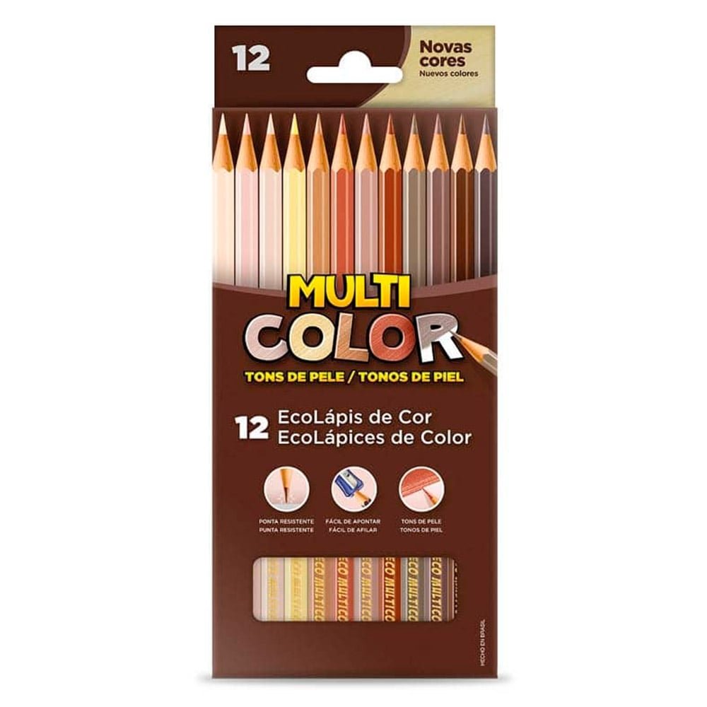 Lápis de Cor Multicolor Tons Pele - 12 Embalagens com 12 Cores