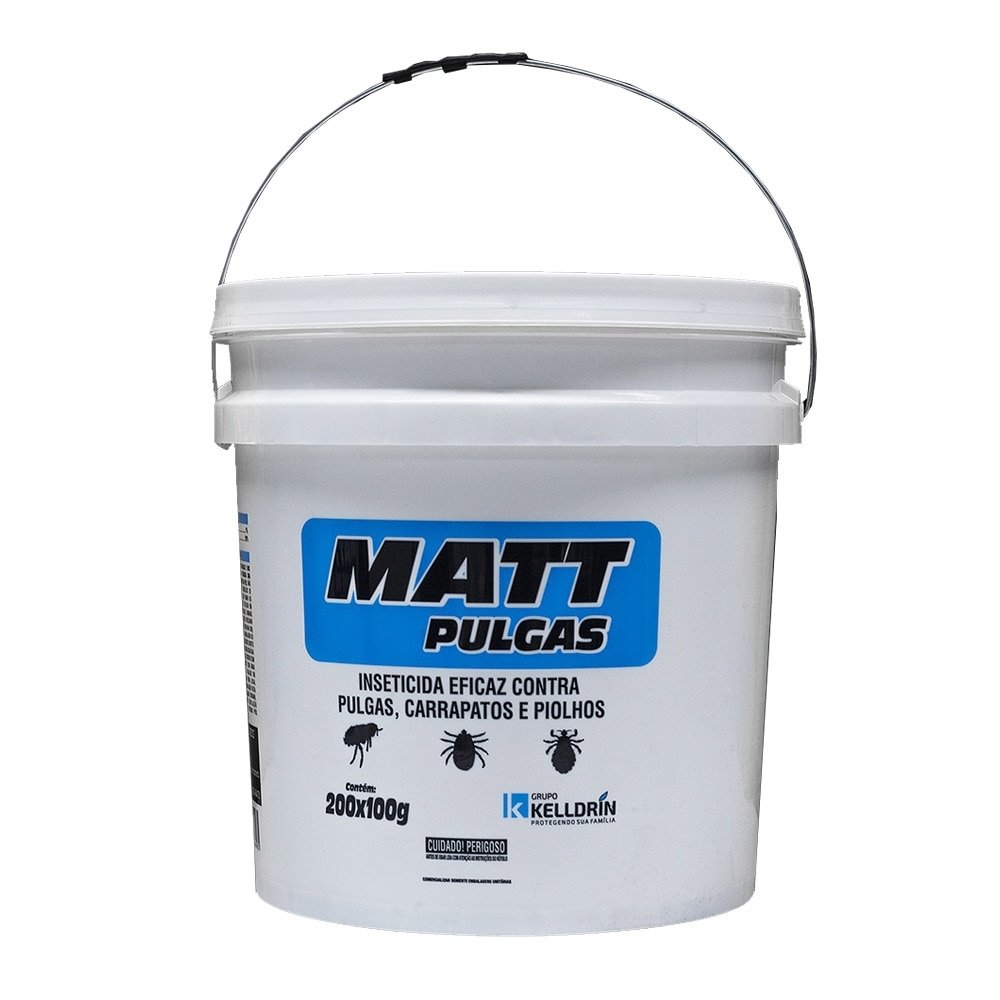 Inseticida Matt Pulgas Kelldrin Pó 100g Carrapaticida, Piolhicida, Pulguicida Embalagem Balde com 200 Unidades