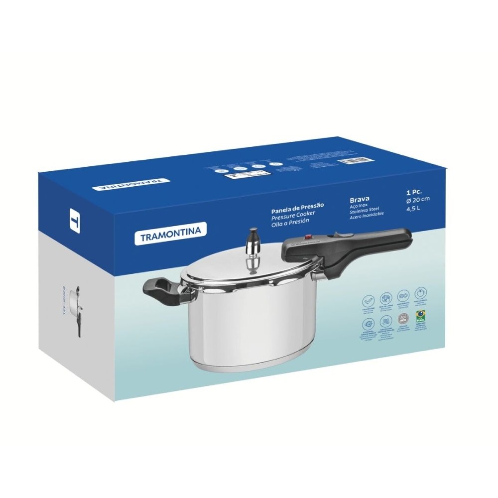 Panela de Pressão Tramontina Brava - Aço Inox Fundo Triplo 4,5 Litros