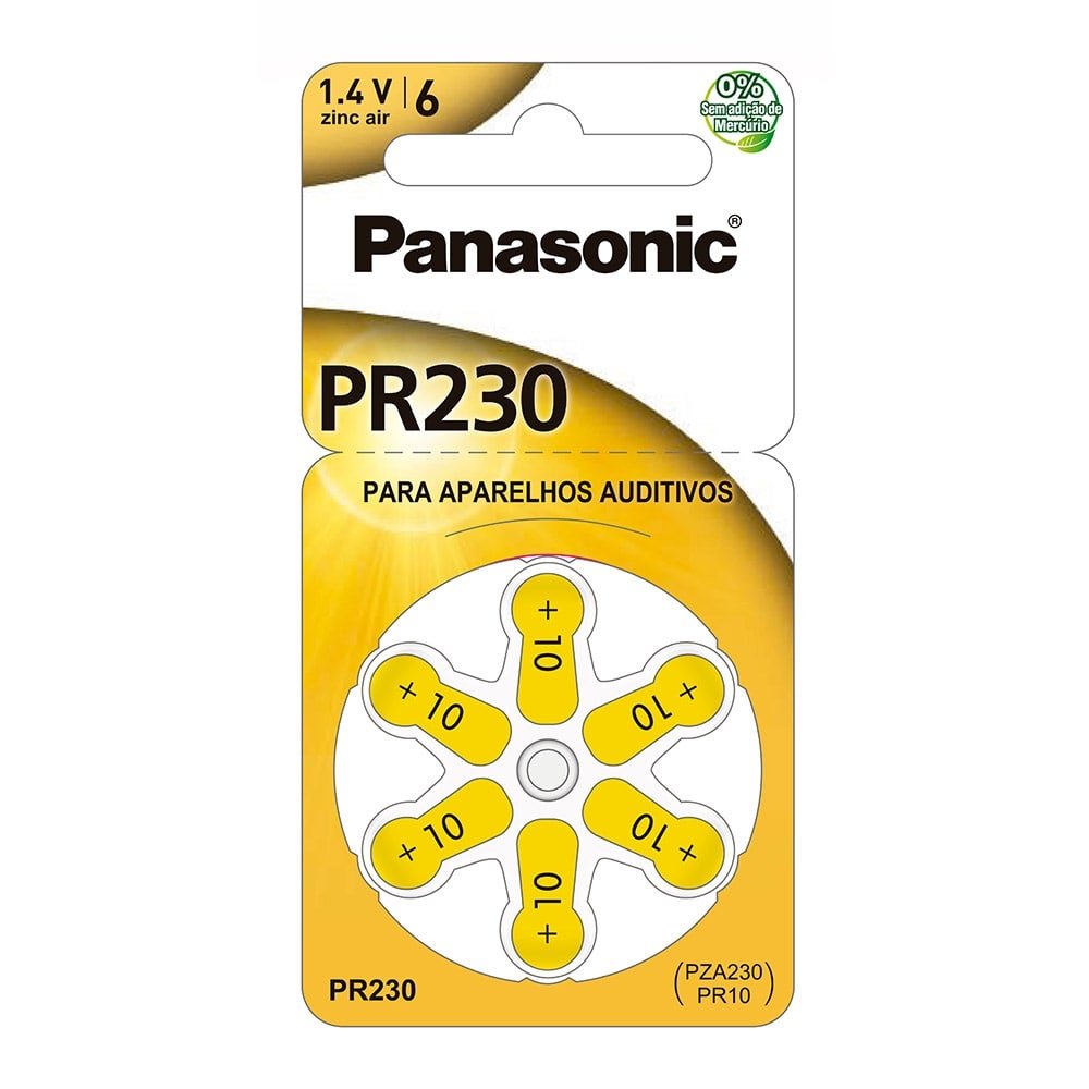 Bateria Panasonic Zinc Air PR-230BR/300 Para Aparelho Auditivo - Embalagem com 6 Unidades