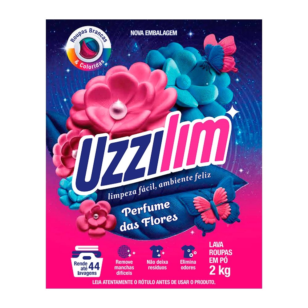 Sabão em Pó Uzzilim Flores 2kg - Embalagem com 7 Unidades