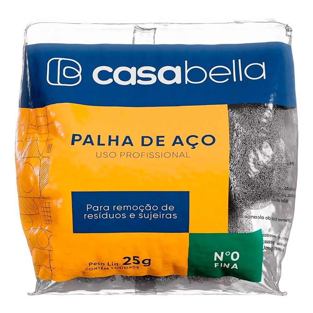 Palha de Aço Casabella Fina Número 0 Uso Profissional 25g - Embalagem com 20 Unidades