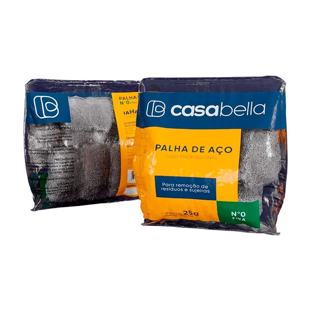 Palha de Aço Casabella Fina Número 0 Uso Profissional 25g - Embalagem com 20 Unidades