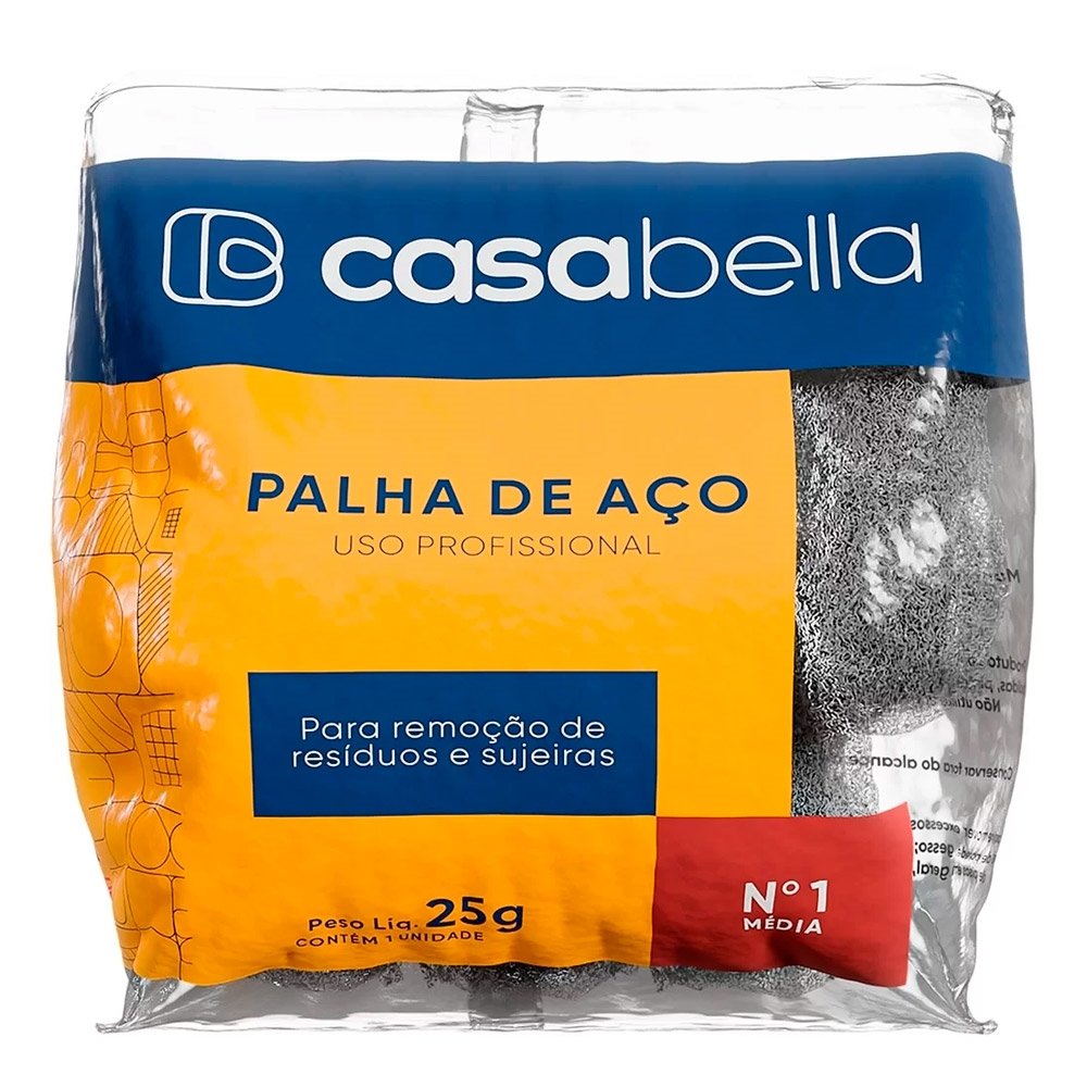 Palha de Aço Casabella Média Número 1 Uso Profissional 25g - Embalagem com 20 Unidades