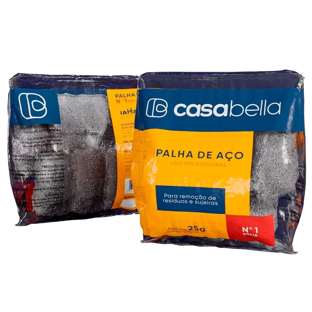 Palha de Aço Casabella Média Número 1 Uso Profissional 25g - Embalagem com 20 Unidades