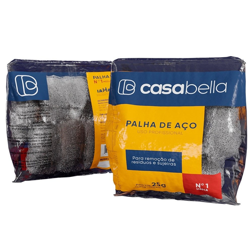 Palha de Aço Casabella Média Número 1 Uso Profissional 25g - Embalagem com 20 Unidades