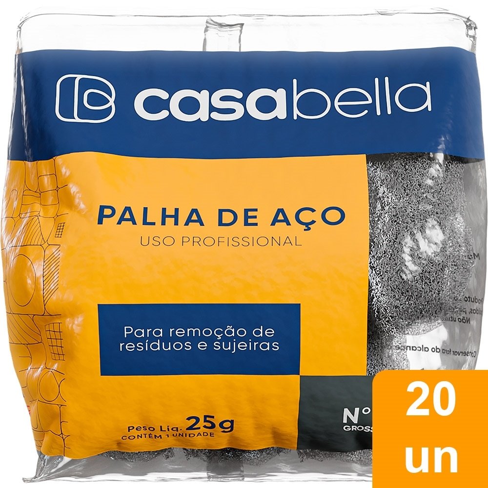 Palha de Aço Casabella Grossa Número 2 Uso Profissional 25g - Embalagem com 20 Unidades