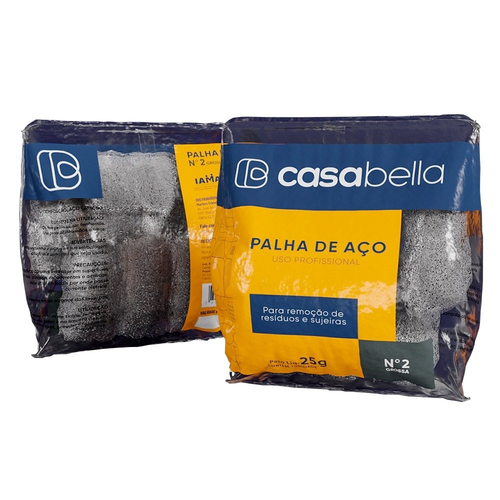 Palha de Aço Casabella Grossa Número 2 Uso Profissional 25g - Embalagem com 20 Unidades