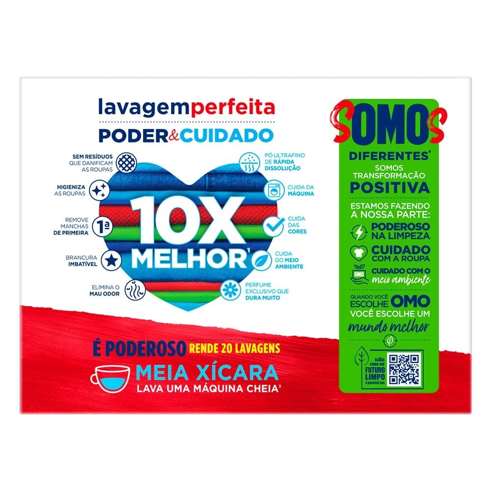 Sabão em Pó Omo Lavagem Perfeita Cartucho Leve 1,6kg Pague 1,450kg - Embalagem com 9 Unidades