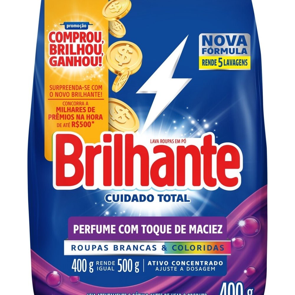 Sabão em Pó Brilhante Cuidado Total 400g - Embalagem com 27 Unidades