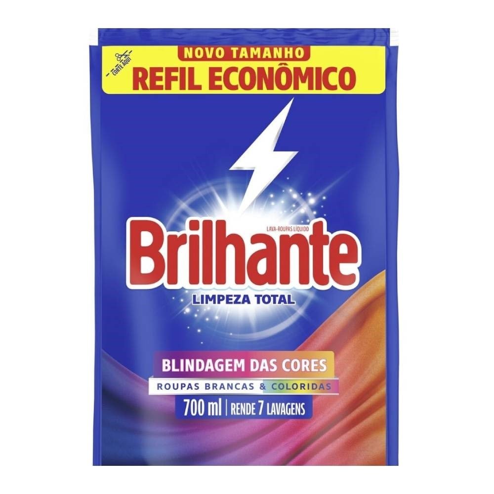 Sabão Líquido Brilhante Limpeza Total Refil 700ml - Embalagem com 12 Unidades