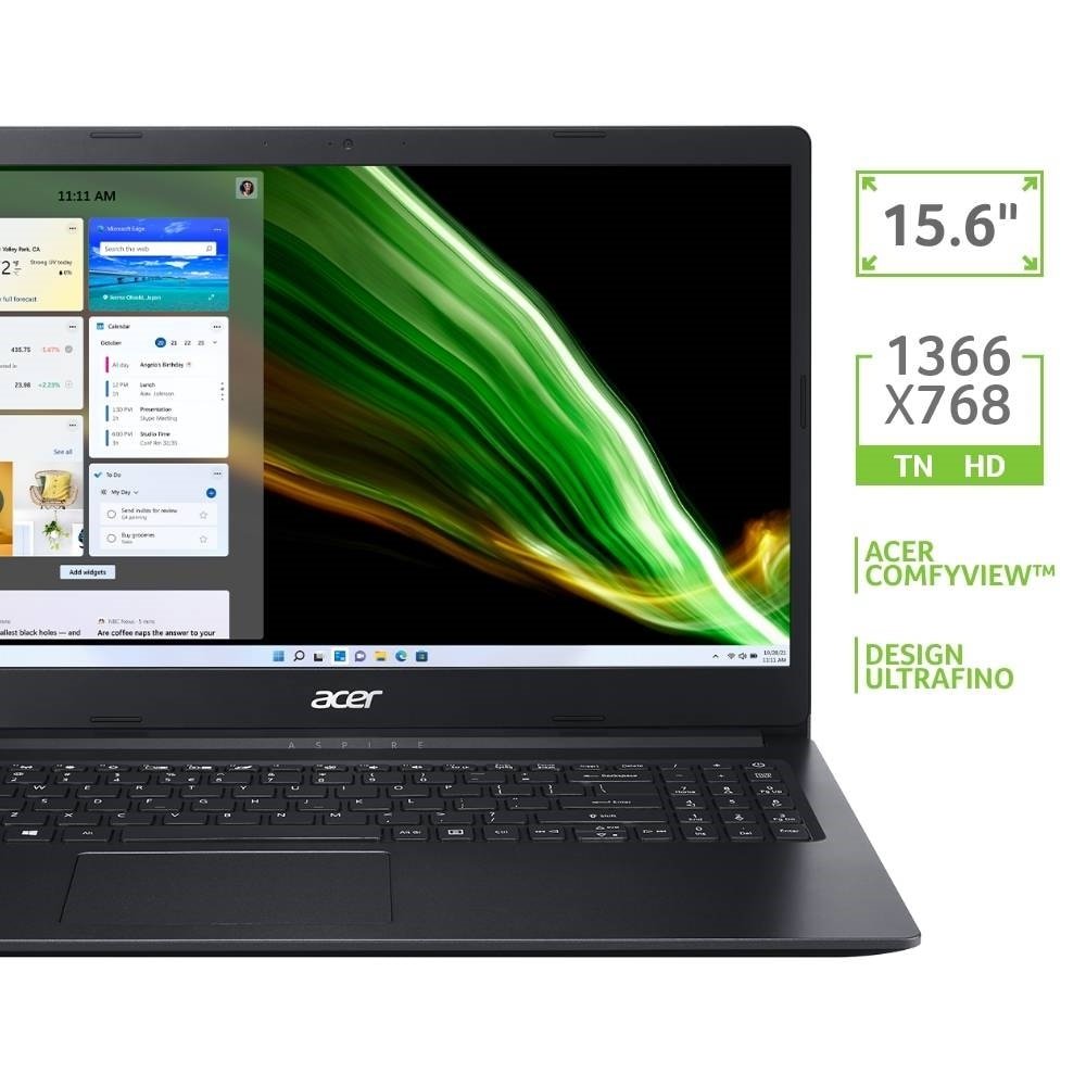 Notebook Acer Aspire 3, Tela de 15.6", Intel Celeron, SSD 128GB, 4GB RAM, Windows 11, Preto