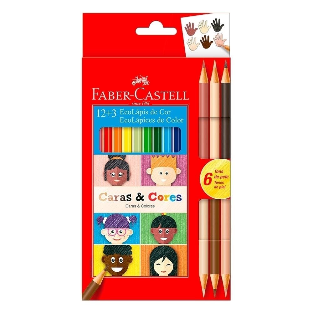 Lápis de Cor Faber Castell 12 Cores  + 3 Caras e Cores - Embalagem com 12 Unidades