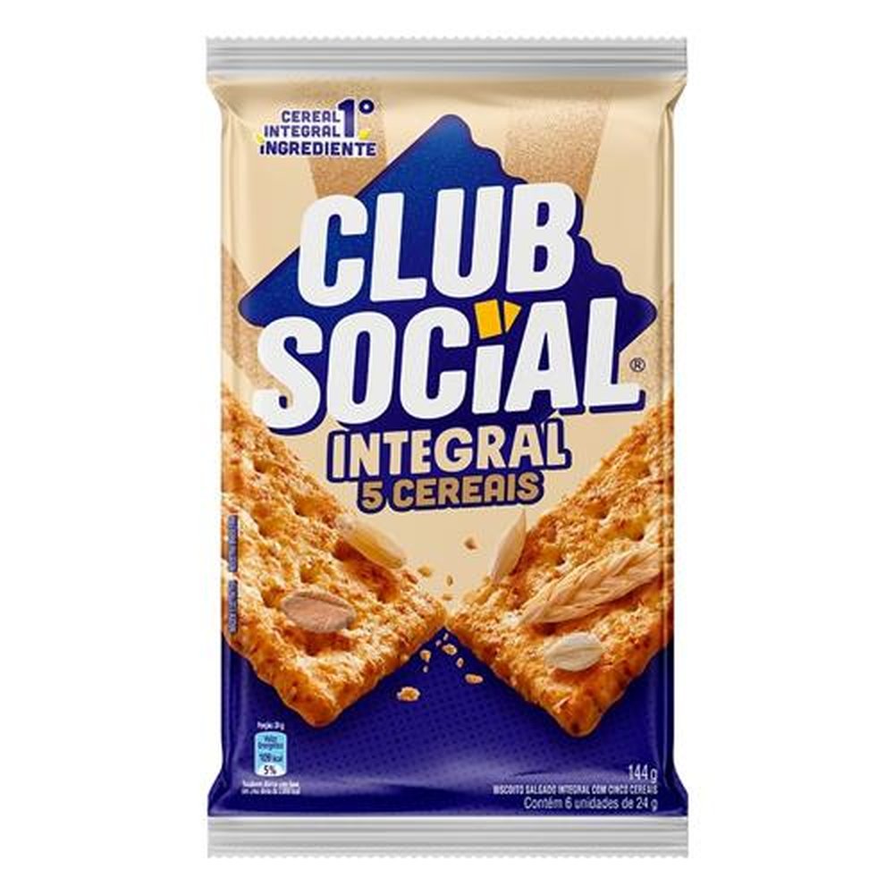 Biscoito Clube Social Integral 5 Cereais 24g 44 Embalagens com 6 Unidades