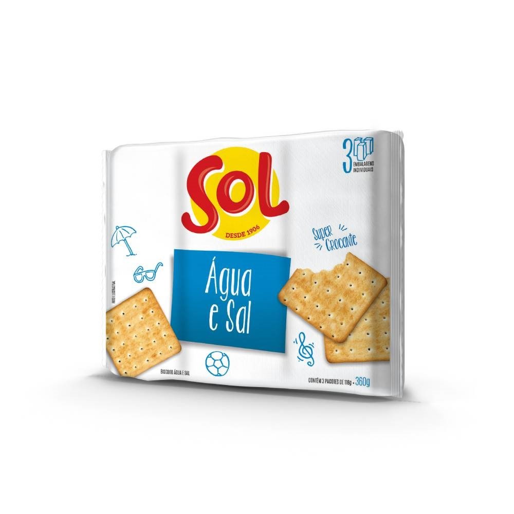 Biscoito Sol Água e Sal 350g - Embalagem com 20 Unidades