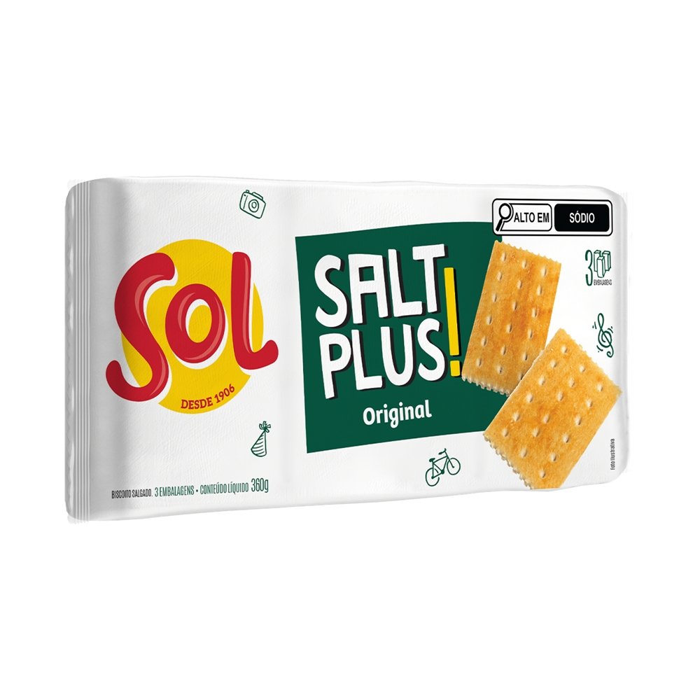 Biscoito Sol Salt Plus 360g - Embalagem com 20 Unidades