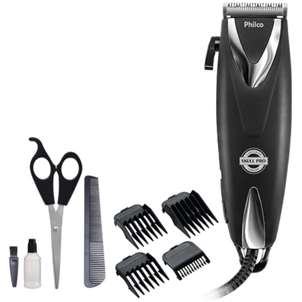 Cortador de Cabelo Philco Skull Pro Chrome, 9 Acessórios, 18W, Preto, 110V
